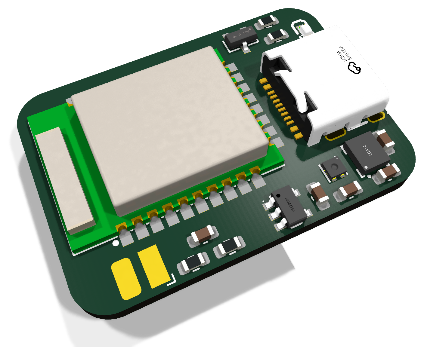 The second HydroGuard prototype board, roughly 30 by 21 mm